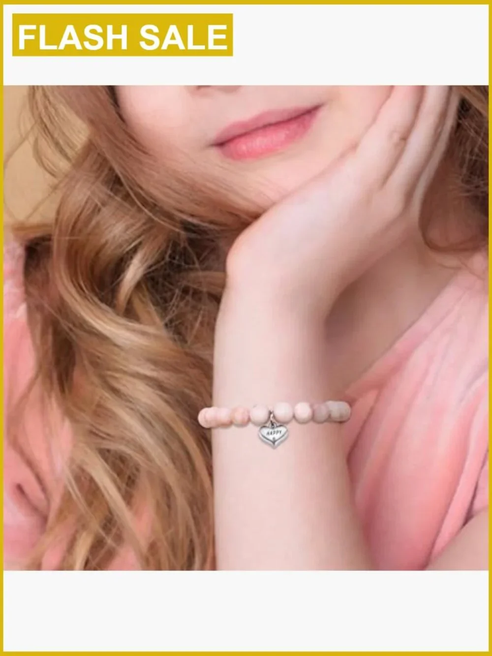 Adjustable Beaded Bracelet, Natural Stone, Heart Pendant, Girls Jewelry
